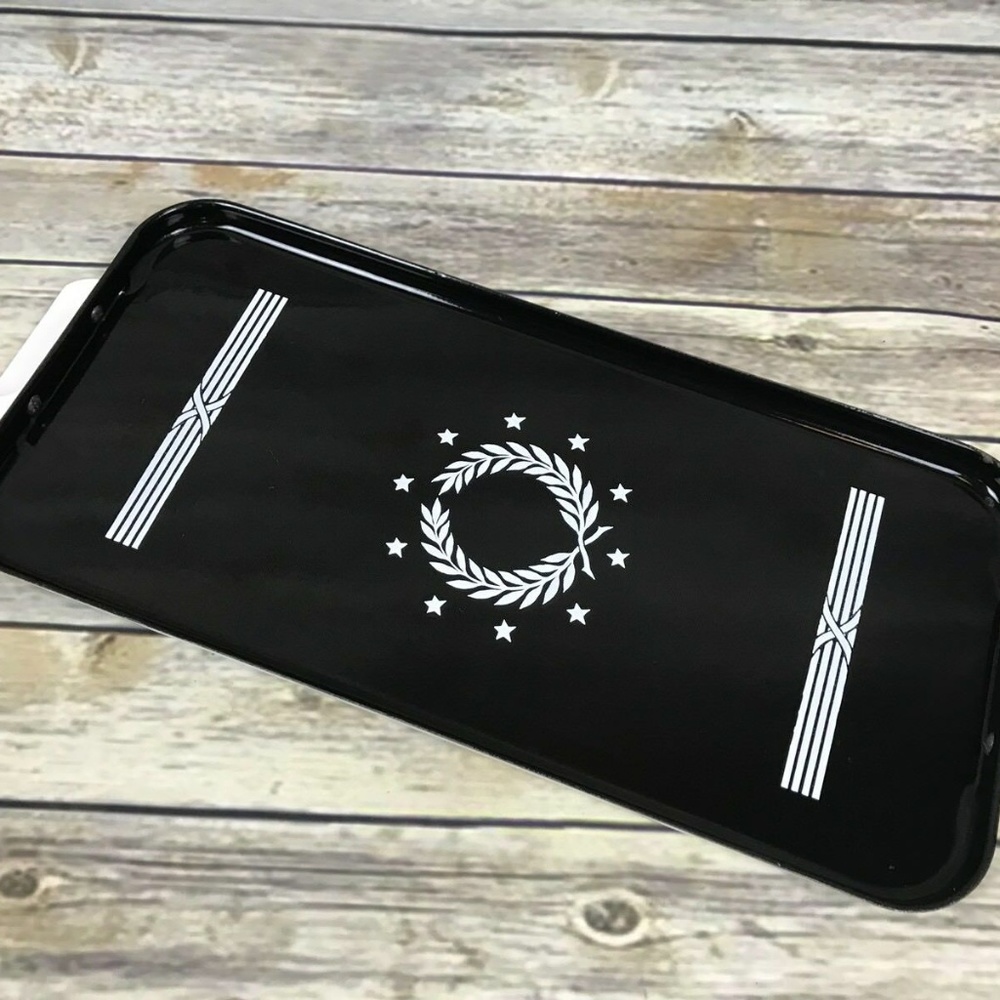 Vintage Retro Enamelware Serving Tray Black White